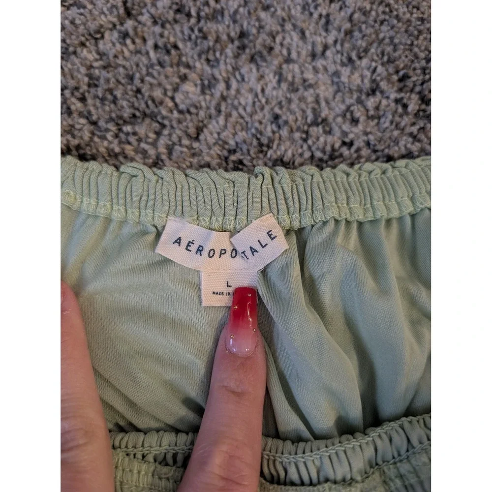 Aeropostale Womens Sage Green Smocked Strapless Tiered Mini Dress Style 2587 L - Picture 2 of 4